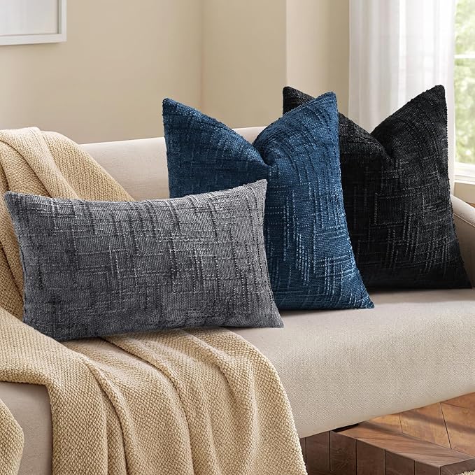 decorUhome Black Chenille Euro Sham Throw Pillow Covers 26x26 Set of 2 Textured - Image 5