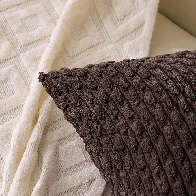 Set of 4 Dark Brown Decorative Throw Pillow Covers 26x26 Inch Corduroy Pillow - Image 2