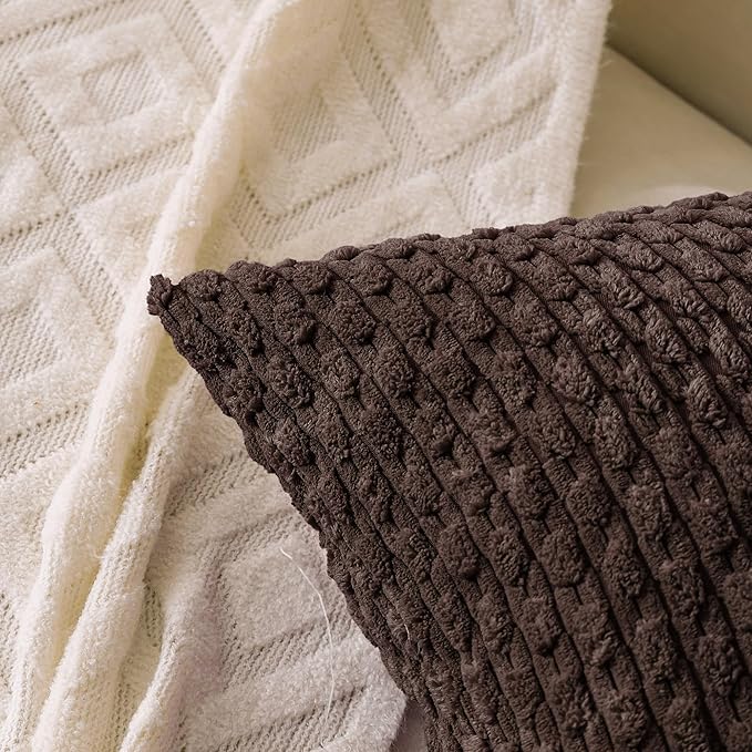 Set of 4 Dark Brown Decorative Throw Pillow Covers 18x18 Inch Corduroy Pillow - Image 2
