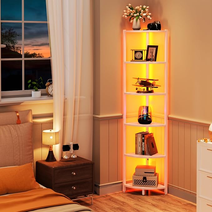 Corner Shelf with LED Lights, 6-Tier Corner Bookshelf - Image 5