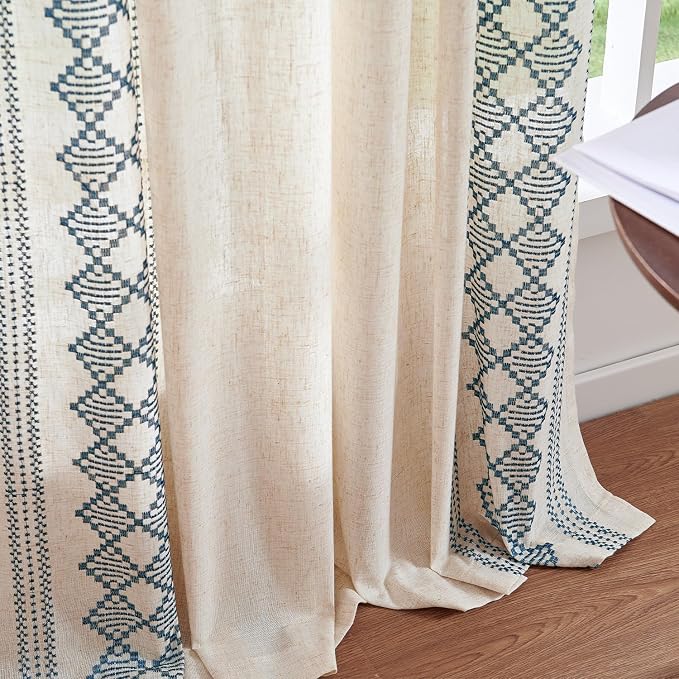jinchan Boho Curtains Linen Blend Beige Farmhouse Curtains 84 Inches Long - Image 7