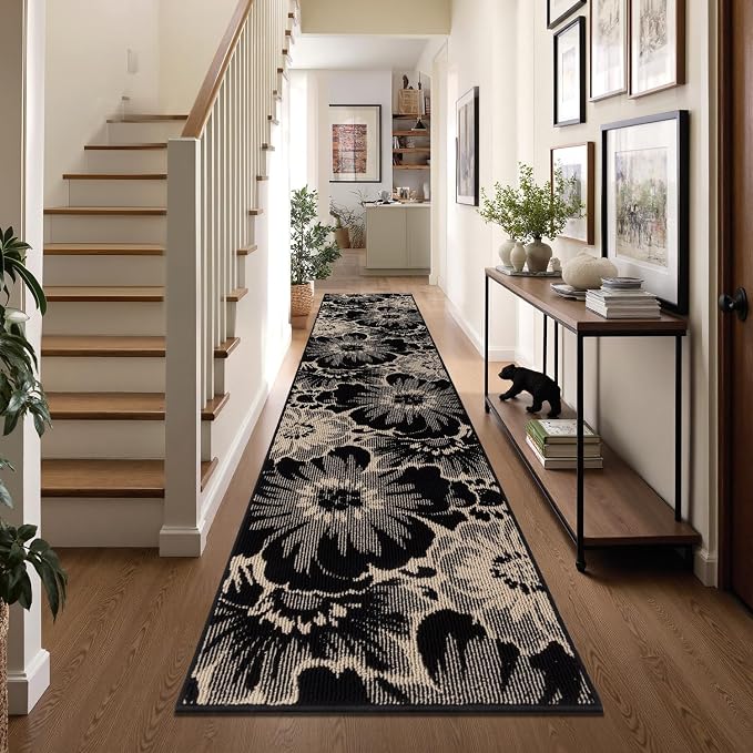 Findosom Hallway Runner Rug 2x10, Non Slip High-Low Textured Floral Washable - Image 8