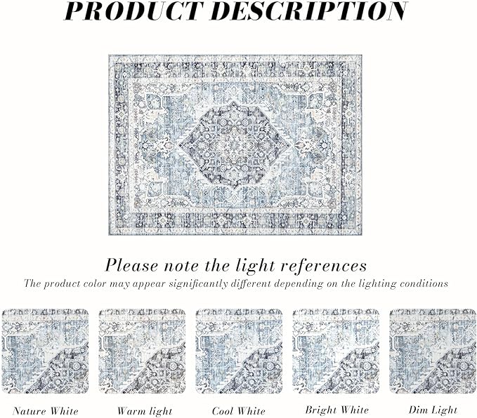 Area Rug 8×10, Large Vintage Boho Rug, Ultra-Soft Low Pile, Non Slip, Stain - Image 3
