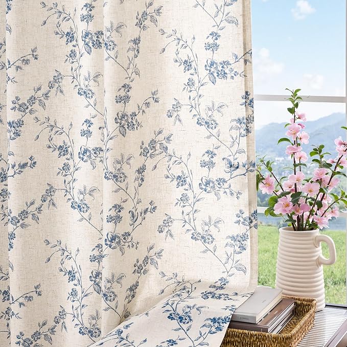jinchan Linen Floral Curtains 63 Inch Farmhouse Country Flower Drapes Rustic - Image 4