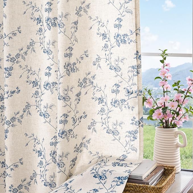 jinchan Linen Floral Curtains 84 Inch Farmhouse Country Flower Drapes Rustic - Image 4