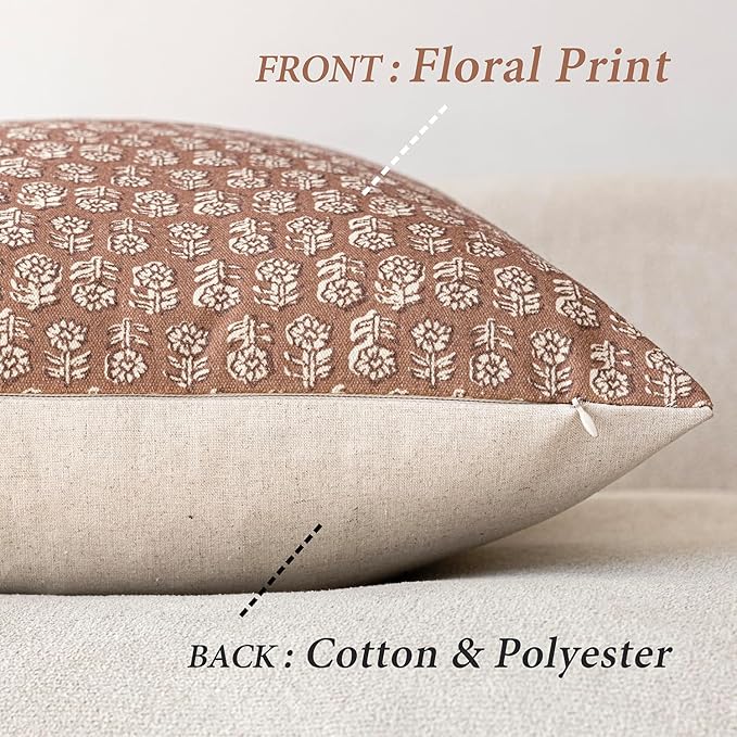 Foindtower Set of 2 Decorative Neutral Floral Print Throw Pillow Covers Vintage - Image 2