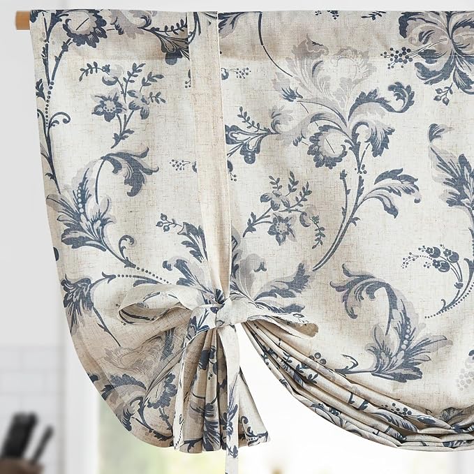 jinchan Tie Up Valance Curtain Floral Linen by JINCHAN