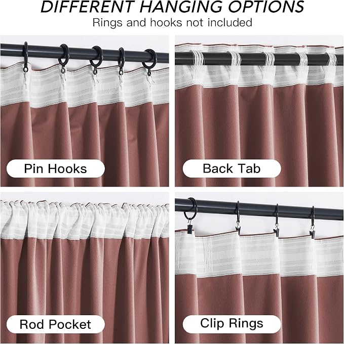 RYB HOME Dusty Pink Velvet Curtains 108 inch, Darkening Window Curtains - Image 4