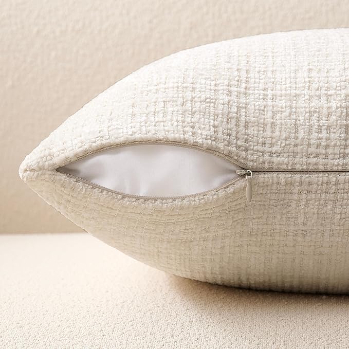 ZeeMart Fine-Textured Throw Pillow Covers Set of 2, 18x18 Inch Ivory, Soft - Image 3