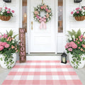 OLANLY Buffalo Plaid Rug 2'4" x 3'7" – Pink and White Cotton Checkered Doormat by OLANLY