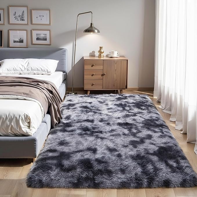 KICHOWUA Thick Area Rug Dark Grey 5x8 Fluffy Shag - Image 6