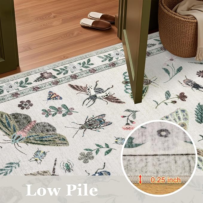 8x10 Area Rugs Living Room Rug: Vintage Washable Rug Floral Soft Carpet Indoor - Image 8