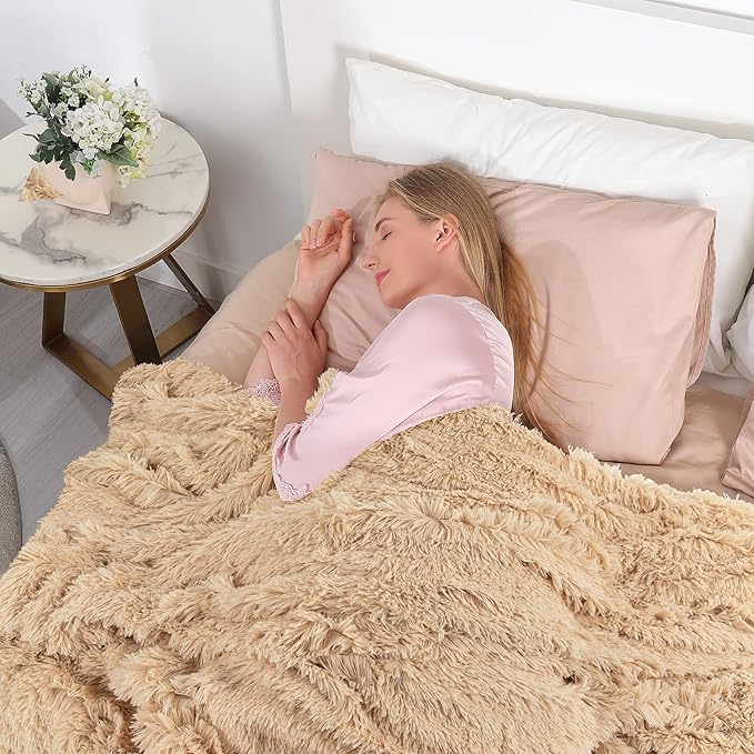 Tuddrom Decorative Extra Soft Faux Fur Blanket Twin Size 70" x 78", Solid - Image 3