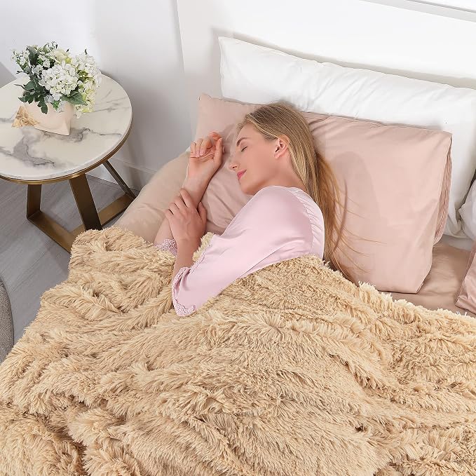 Tuddrom Decorative Extra Soft Faux Fur Blanket Queen Size 80" x 90", Solid - Image 3