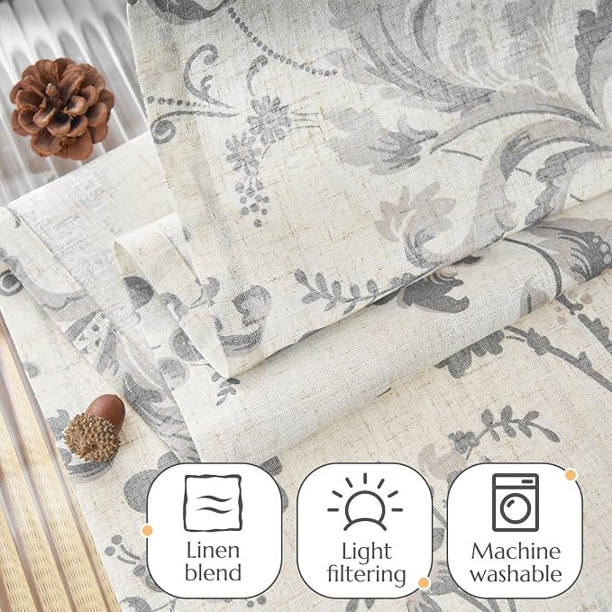 jinchan Tie Up Valance Curtain Floral Linen Gray - Image 6