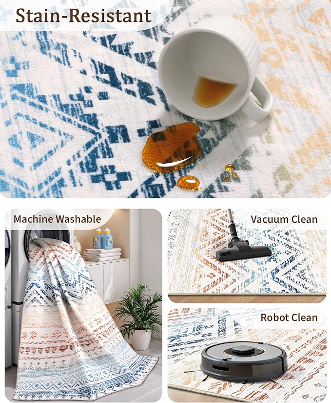Miukiki 4x6 Area Rug for Living Room Moroccan Washable Rugs Non Slip Indoor - Image 4