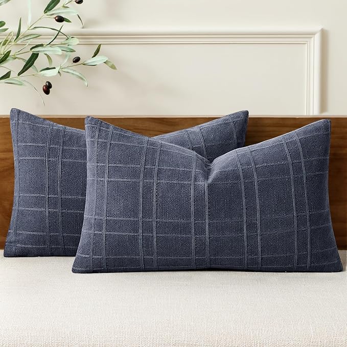 MIULEE Decorative Linen Check Lumar Throw Pillow Covers Neutral Farmhouse by MIULEE