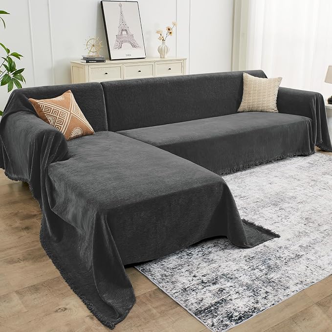 CAPALOCA Sectional Couch Covers, 2 Pieces Chenille Sofa Cover L Shaped Couch by CAPALOCA