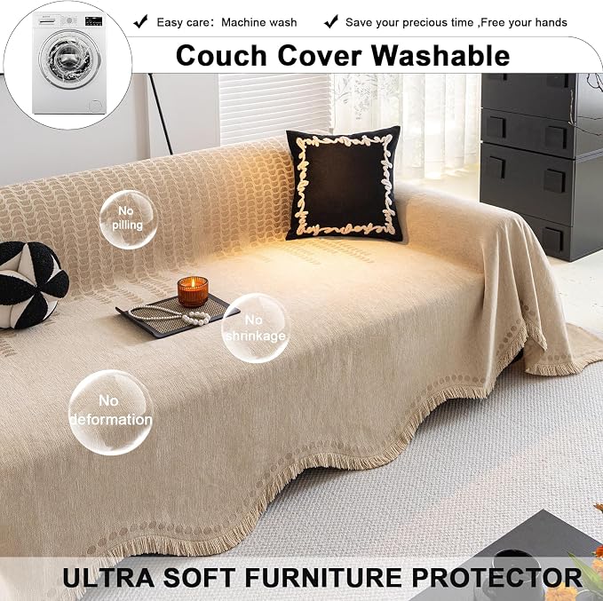 ROOMLIFE Khaki Couch Cover Sofa Covers, Chenille Couches Covers - Image 6