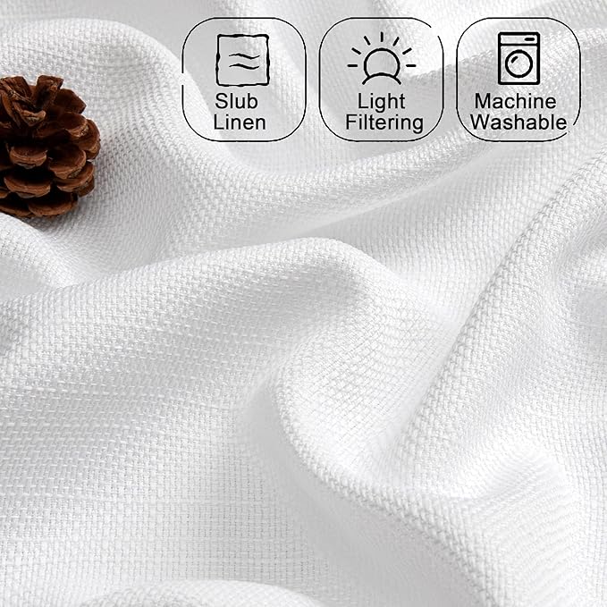 Chyhomenyc White Curtains 45 Inch Length 2 Panels, Faux Linen Textured Semi - Image 3