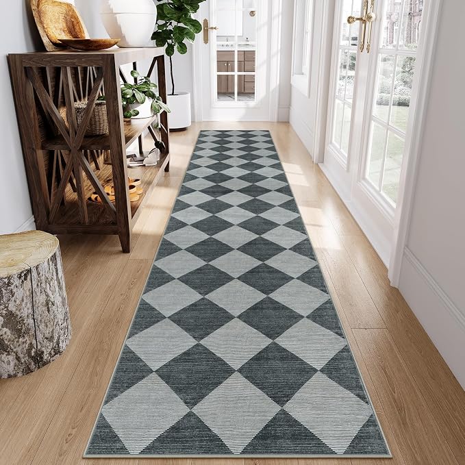 Beeiva Checkered Rug Runner for Hallways 2.5x12, Kitchen Runner Rugs Non Skid - Image 3