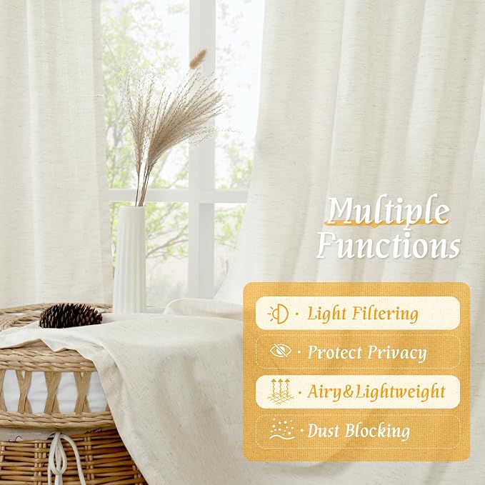 LAMIT Cream Linen Curtains for Living Room, 84 Inches Long 2 Panels Natural - Image 9