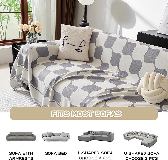MEETSKY Oversized Couch Cover for Dogs Washable, Jacquard Couch Covers for 3 - Image 3