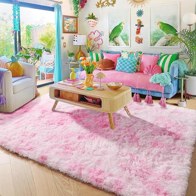 Amdrebio Tie-Dyed Pink and White Rug 5x8 - Image 5