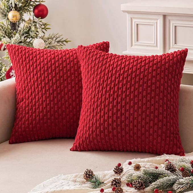 MIULEE Red Throw Pillow Covers Soft Corduroy Decorative Eruo Sham Set of 2 Boho - Image 7