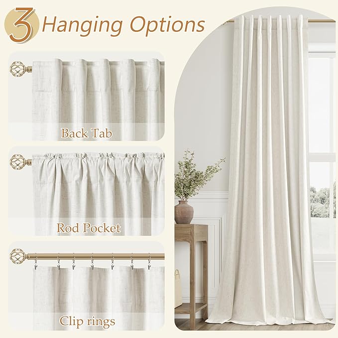 Guken Cream 100% Blackout Curtains 78 Inch Length 2 Panels Set - Image 6