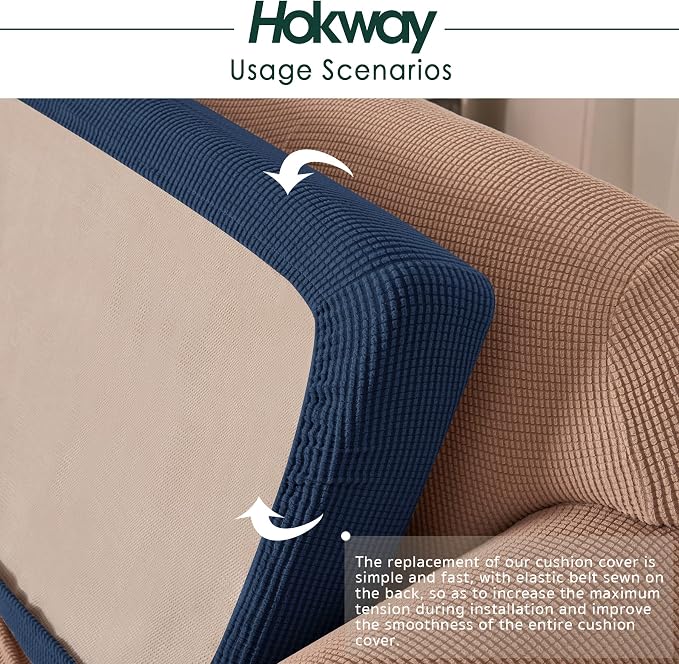 Hokway 3 Piece Couch Cushion Slipcovers Stretch Reversible Cushion Replacement - Image 5