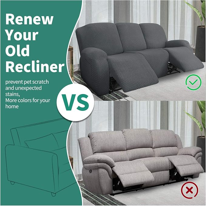 YEMYHOM 8 Pieces Stretch Recliner Sofa Cover Latest Jacquard Reclining Couch - Image 5