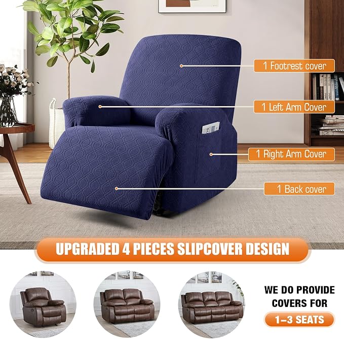 VANSOFY Oversized Recliner Chair Cover, 4-Pieces Stretch Recliner Covers - Image 3