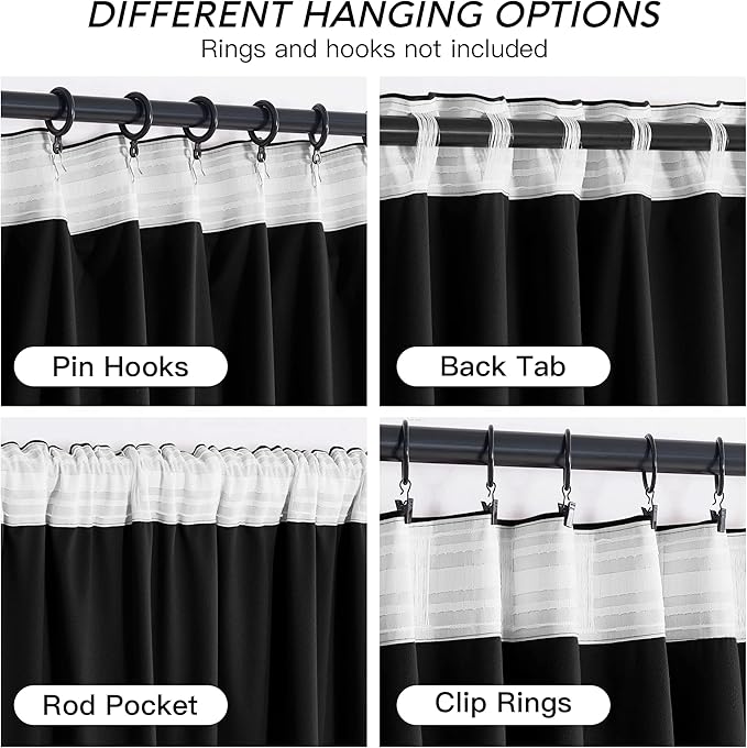 RYB HOME Black Velvet Curtains 108 inch, W52 x L108 inch, 2 Panels - Image 4