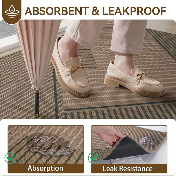 Front Door Mat 31''x47'', Non Slip Absorbent Dirt Resist Washable Low-Profile - Image 3