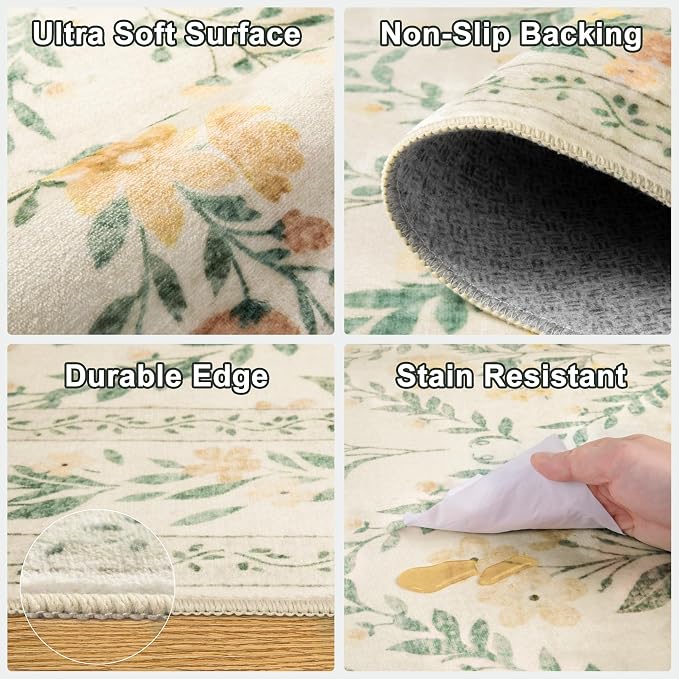 Round Area Rug for Living Room: 6 ft Floral Washable Circle Rug Soft Non-Slip - Image 6