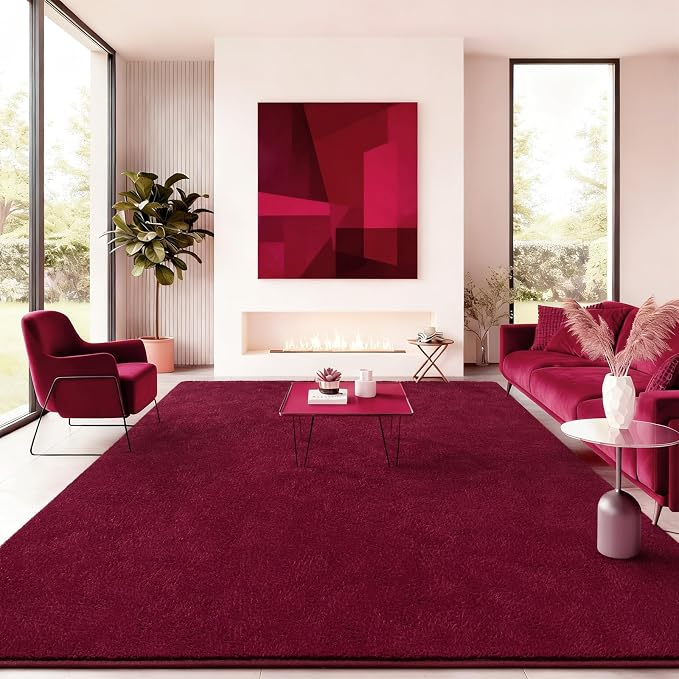 Soft Rugs for Living Room 6x9 Wine Red, Minimalist Area Rug for Bedroom Nursery by BBENRON