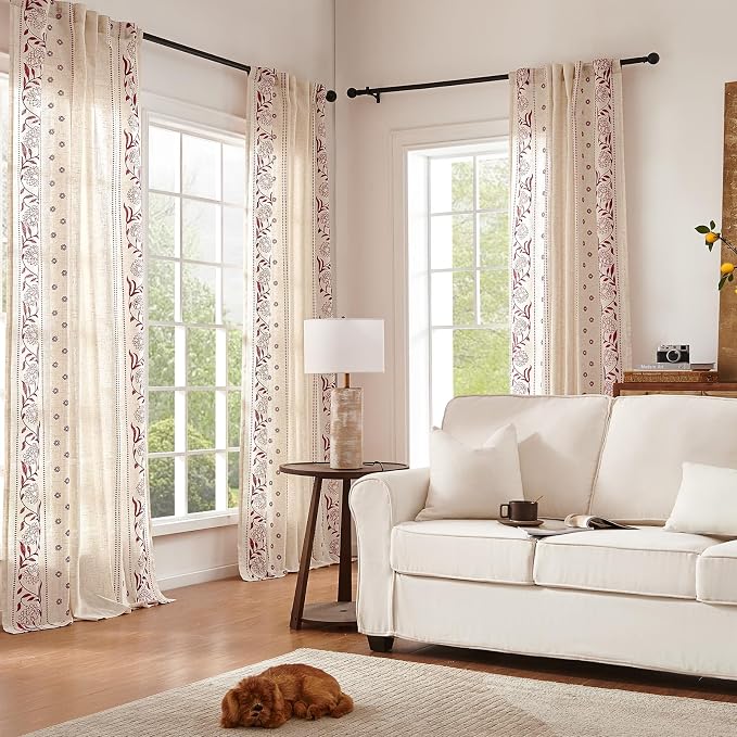 jinchan Winslow Linen Curtains for Bedroom 96 Inches Length Embroidered - Image 2