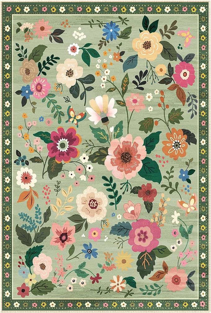 RELEANY Floral Nursery 5x7 Area Rugs Washable Print Boho Cute Carpet Non Slip - Image 9