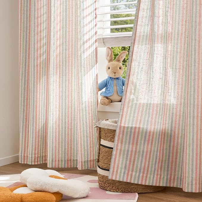 jinchan Linen Curtains for Living Room Candy Striped Curtains 84 inch Length - Image 5