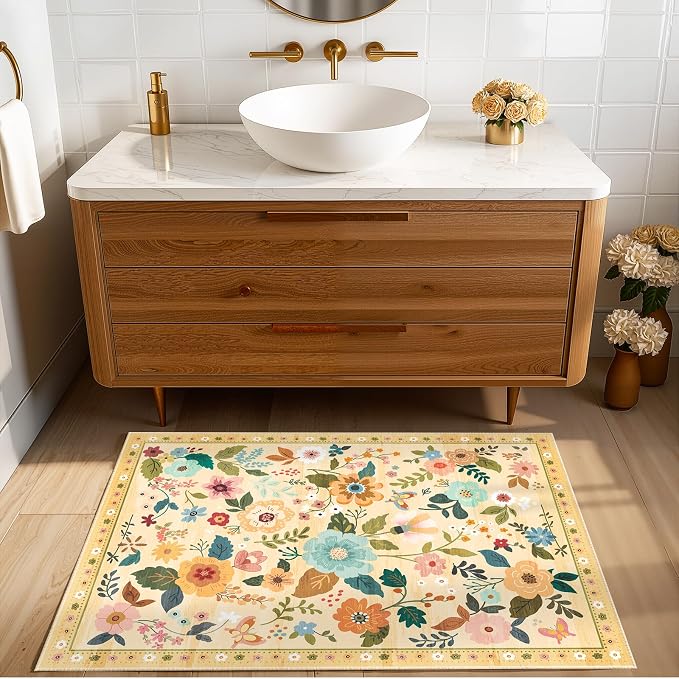 RELEANY Floral Nursery 2x3 Area Rugs Washable Print Boho Cute Carpet Non Slip - Image 9