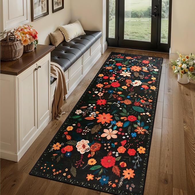 Tangsoo Runner Rug for Hallways Kitchen Rug, Non Slip 2x6 Washable Boho Floral - Image 2