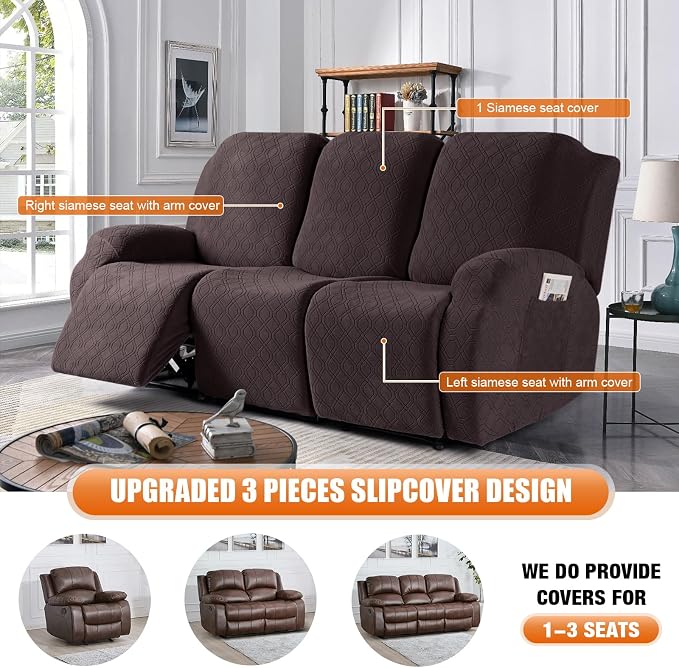 VANSOFY Recliner Sofa Covers, 3-Pieces Stretch Reclining Couch Covers - Image 3