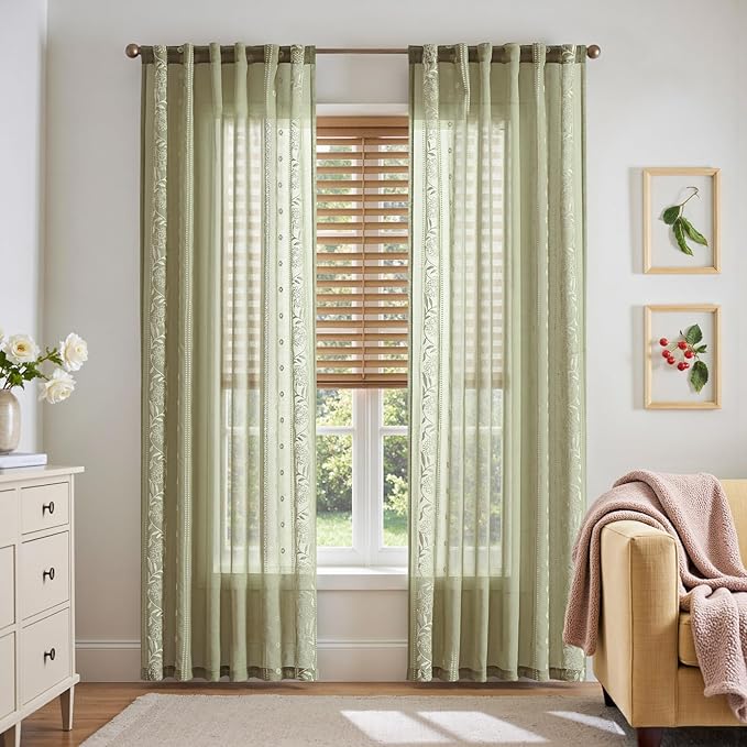 jinchan Winslow Sage Sheer Curtains 84 Inch - Image 3