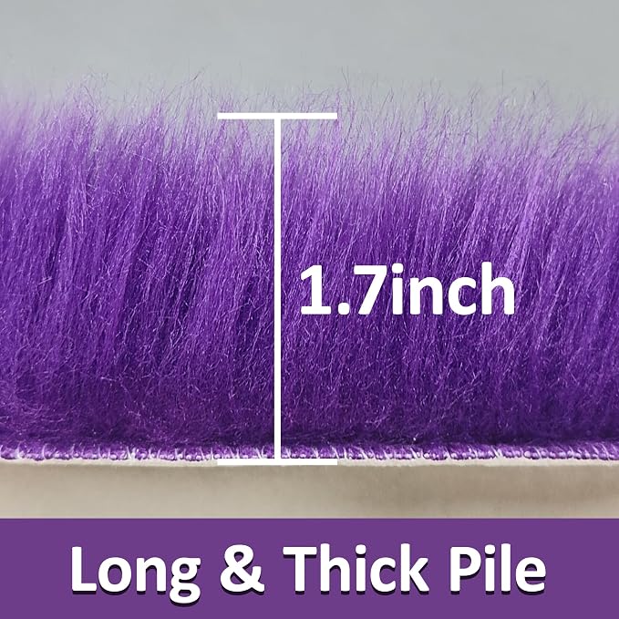 Fluffy Purple Round Rug 3ft Faux Small Fur Circle Rugs - Image 2