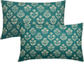 Teal Pillow Covers 12x20 Inch Set of 2, Cream Floral Block Print Pattern Lumbar by Sivirary