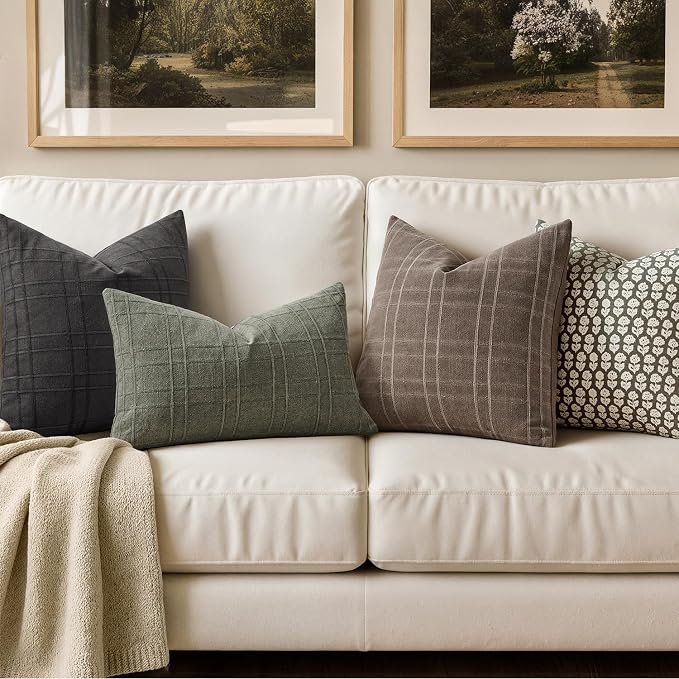 MIULEE Decorative Linen Check Throw Pillow Covers Neutral Farmhouse Vintage - Image 3