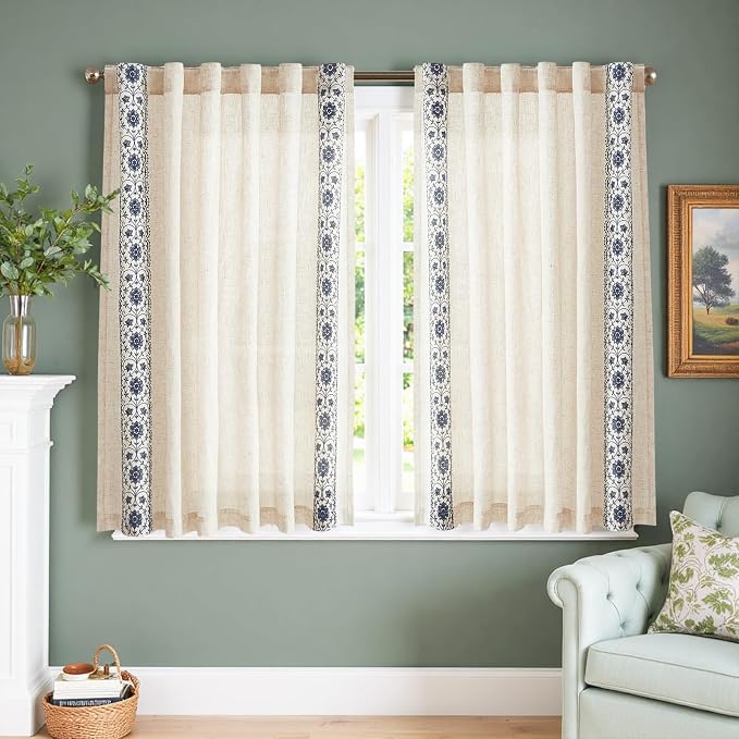 jinchan Small Window Curtains 45 Inch Length Linen Cafe Curtains - Image 3
