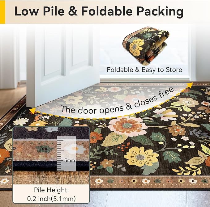 RELEANY Floral Nursery 5x7 Area Rugs Washable Print Boho Cute Carpet Non Slip - Image 4