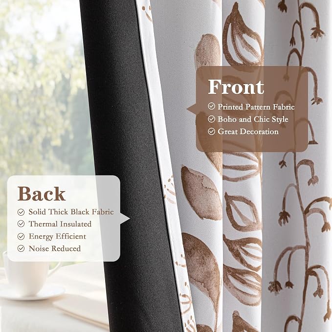 MEETSKY Blackout Curtains 63 Inches Long Leaves Patterned Farmhouse Thermal - Image 4